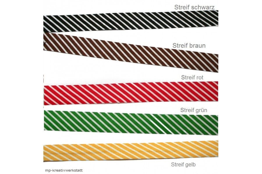 Schrägband Baumwolle gefalzt 14mm breit gestreift als ganze Rolle - Farbwahl
